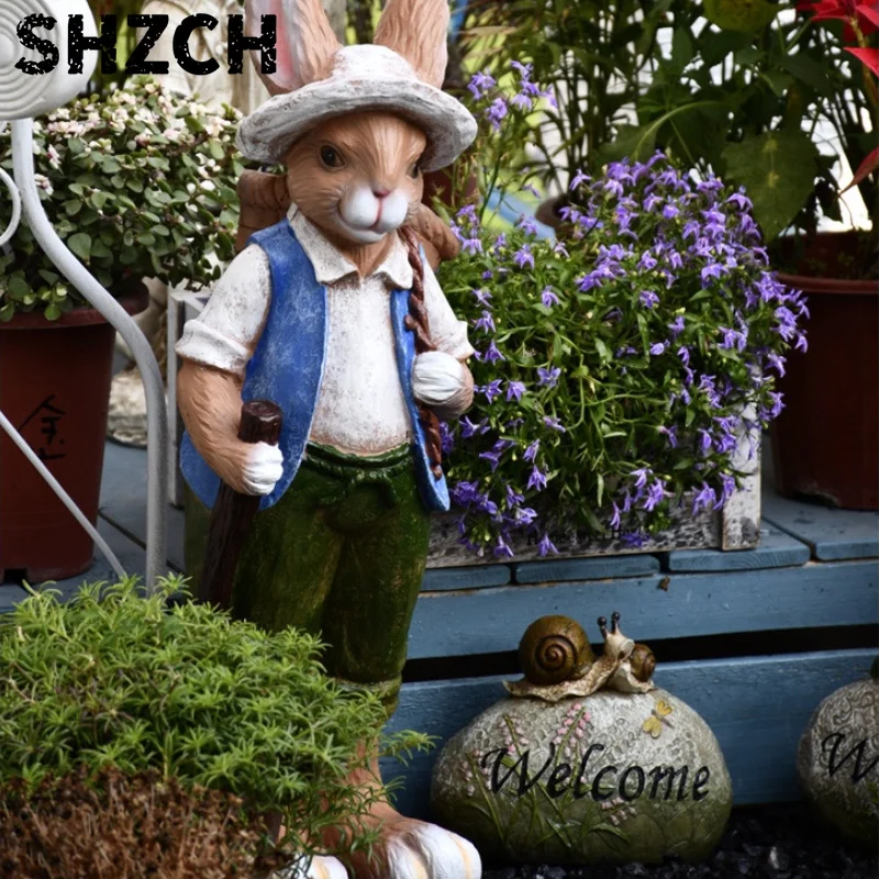 Large Cute Couple Rabbit Outdoor Courtyard Statue of Sculpture Creative Landing Horticultural Decor Garden Simulation Animal