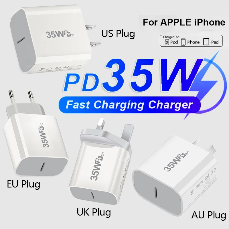 35W Fast PD Charger For iPhone 15 Pro Max USB Type C Charger Cable For Xiaomi 14 Redmi Note 12 13 Pro Fast Charging Accessories