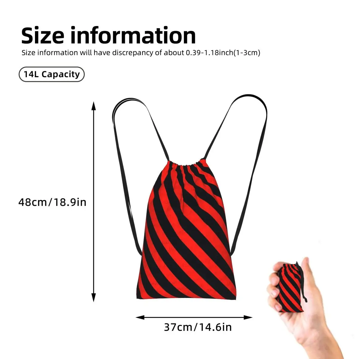 Black And Red Stripes Striped Geometric Lines Drawstring Backpack hiking cycling Bag Portable Travel Drawstring Bag Men Women