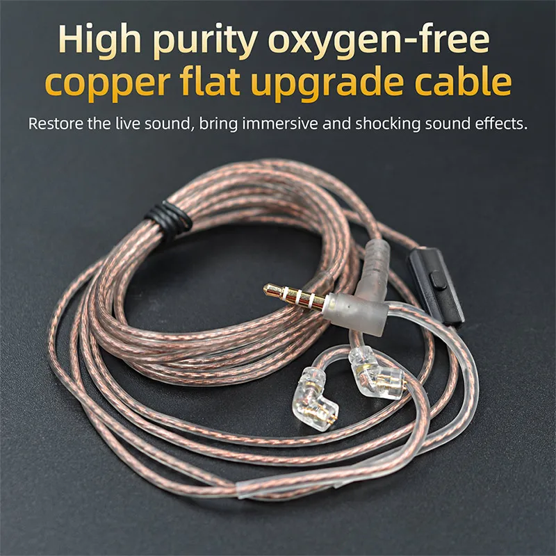 KZ ZS10 ZSN ZEX PRO In Ear Cable High-Purity Oxygen-Free Copper Twisted Earphones Cable 2pin Cable Silver Plated Cable With Mic