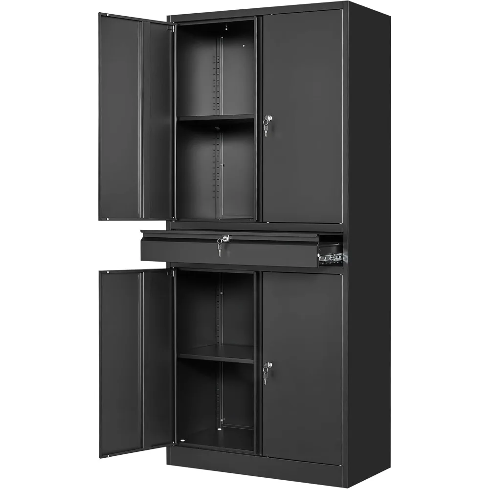 Metal Garage Storage Cabinet with Locking Doors and Adjustable Shelves, Tool Storage Cabinet with 1 Drawer - 71