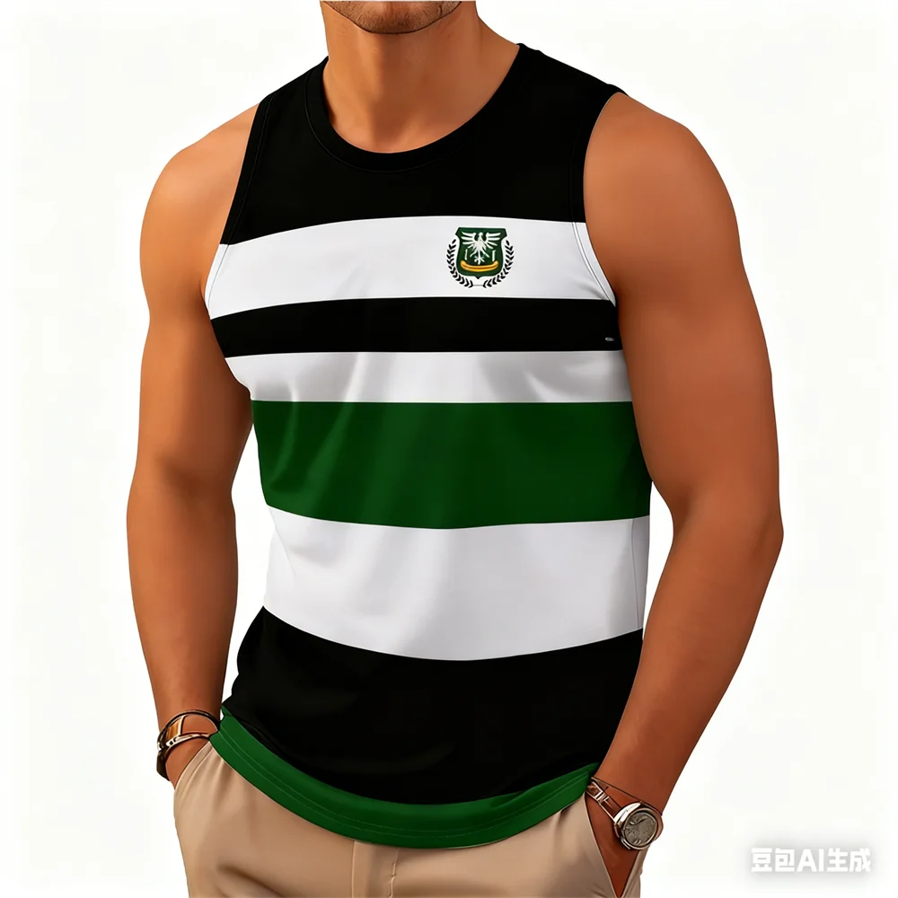

Classic Stripe Printing Men's Tank Tops Summer Casual Comfortable Crew Neck Men Clothing Street Daily Trend Sleeveless T-shirt