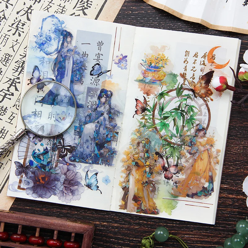 10 pcs Vintage Chinese style cartoon character Stickers pack Adhesive DIY Diary Album Scrapbooking Junk Journal Supplies