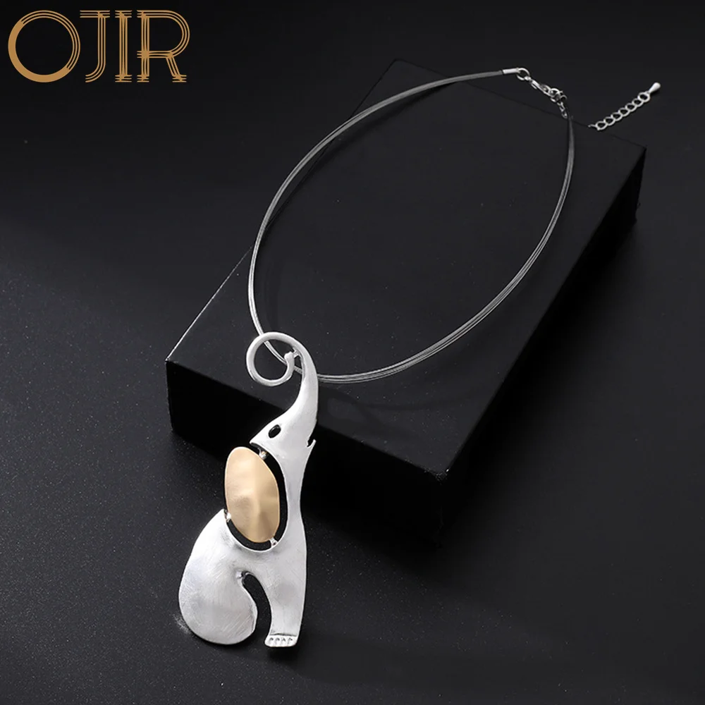 Vintage Elephant Shape Collares Neck Chokers for Women 2023 Retro Style Animal Suspension Pendants Necklace Gothic Jewelry Items