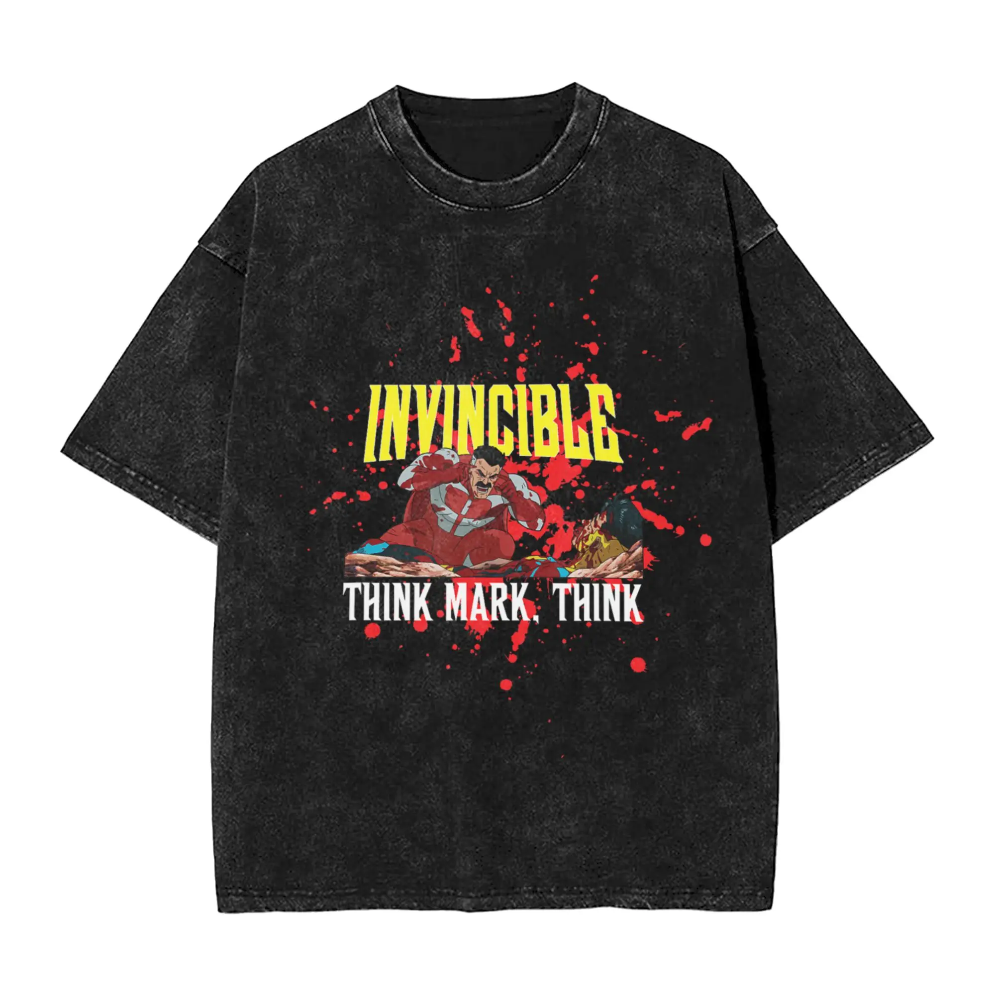 Invincible Animated Think Mark Washed T Shirts Streetwear Fashion T-Shirt  Tees for Men Women 100% Cotton Oversize Summer