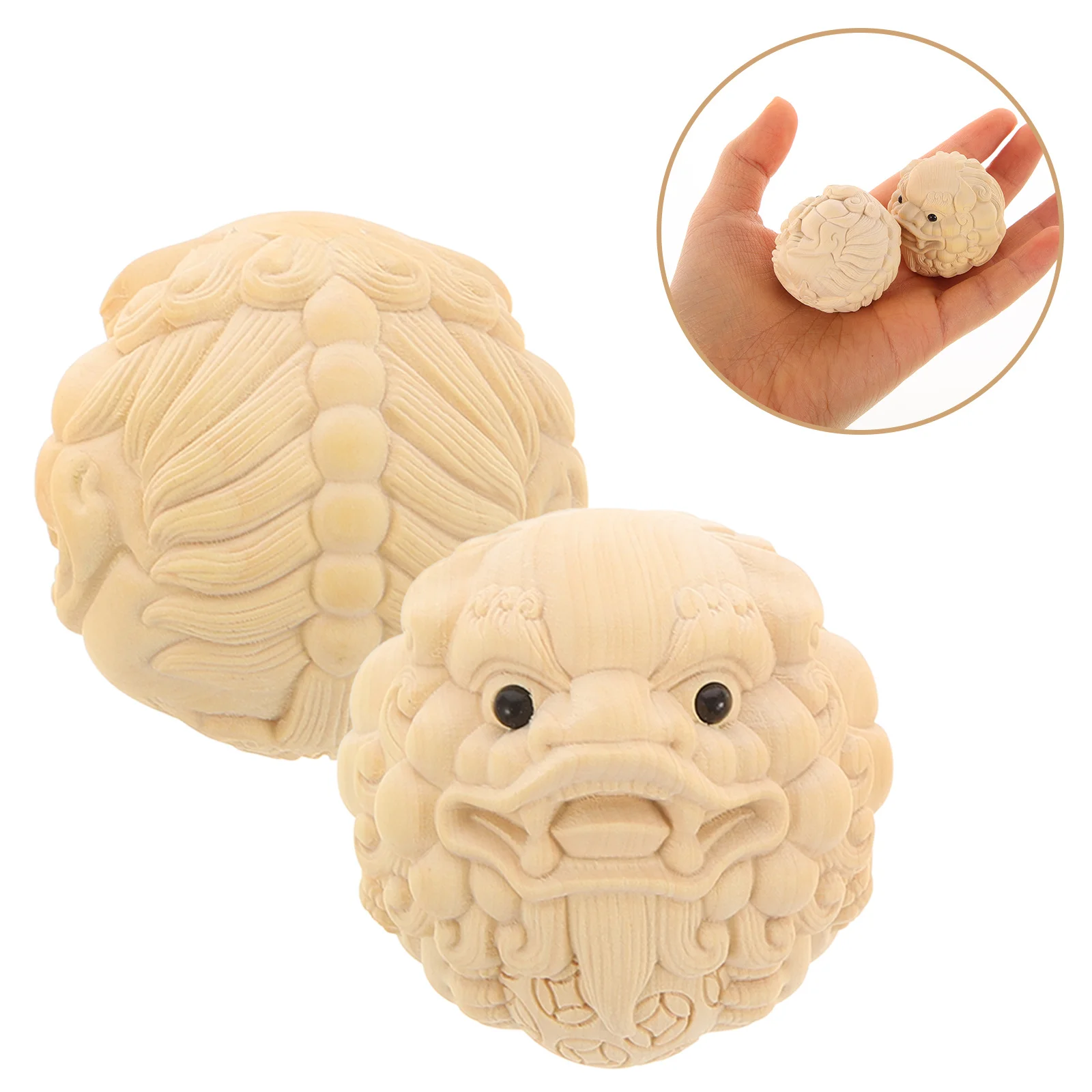 

2Pcs Traditional Chinese Wooden Hand Massage Balls with Pixiu Design Smooth Long-Lasting Hand Therapy Balls for Acupoint Press