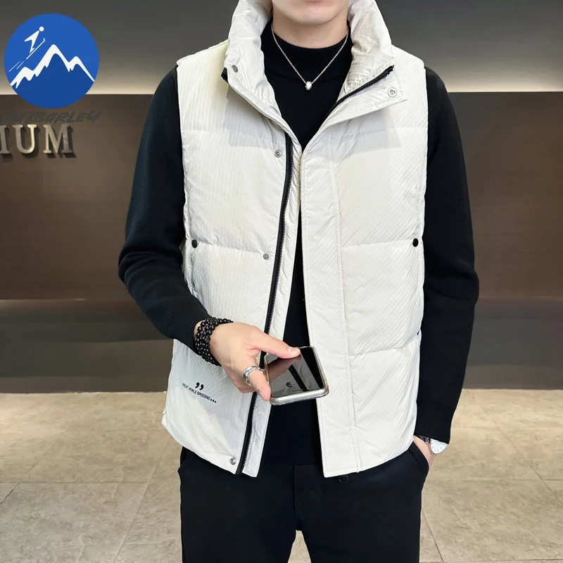 Maxbarley 2026 الشتاء أسفل سترة الرجال الراقية الباردة واقية الدافئة الأبيض بطة أسفل جاكيت بلا إكمام عادية خفيفة الوزن سترة منتفخة