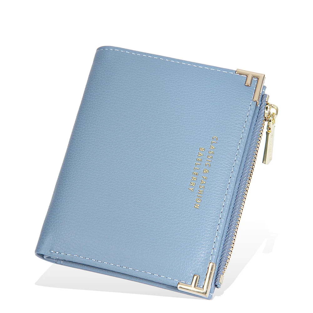 Women PU Leather Short Wallet Fashion Zipper Coin Purse Female Small Money Bag Slim Bifold ID Card Holder Blue Wallets for Women