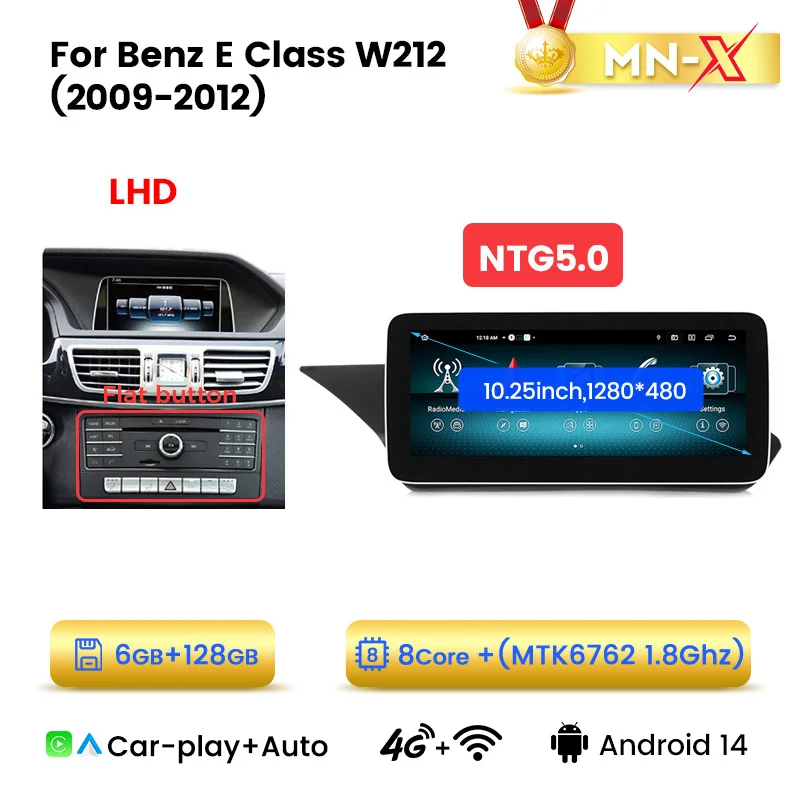 Navifly Android 14 Autoradio Voor Mercedes Benz E Klasse W212 E200 E230 E260 S212 Multimedia Speler Draadloze Carplay Dsp Bt