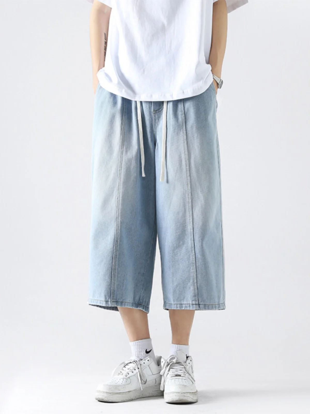 

Молодежные летние тонкие джинсовые шорты с широкими штанинами для подростков, износостойкие брюки прямого кроя из смеси хлопка и полиэстера