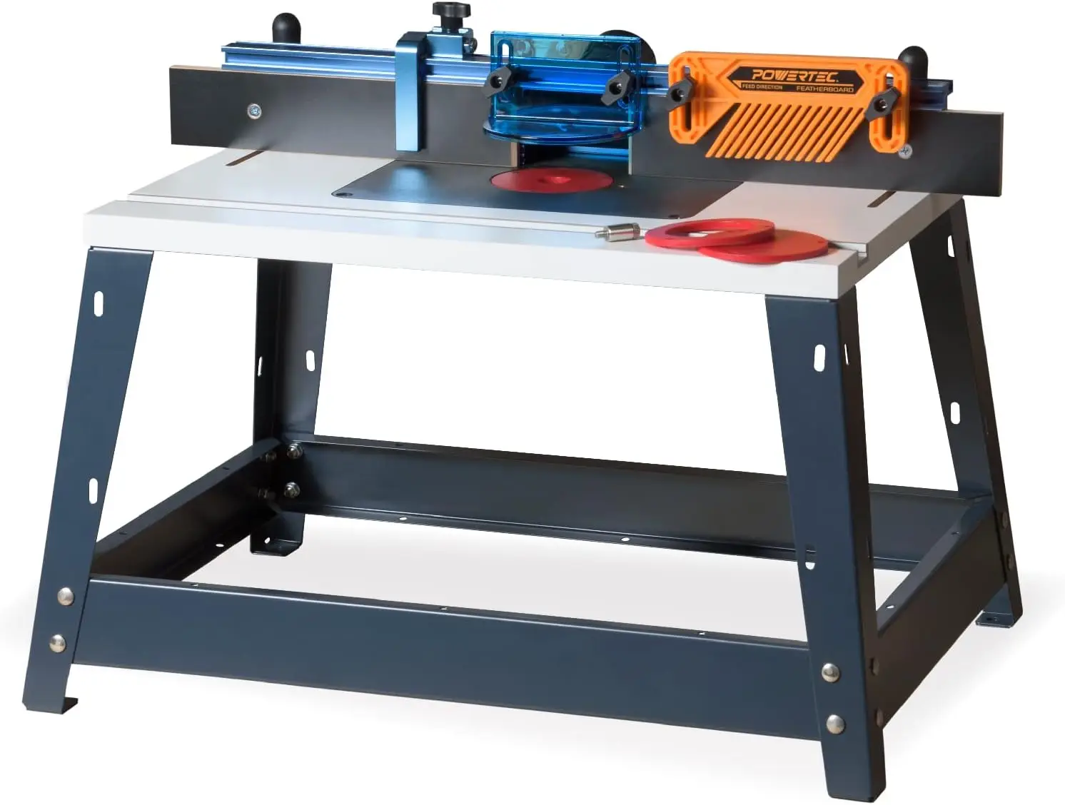 71402 Bench Top Router Table and Fence Set, with 24” x 16” Laminated MDF Top, 2-1/2” Dust Collection Port and Featherbo