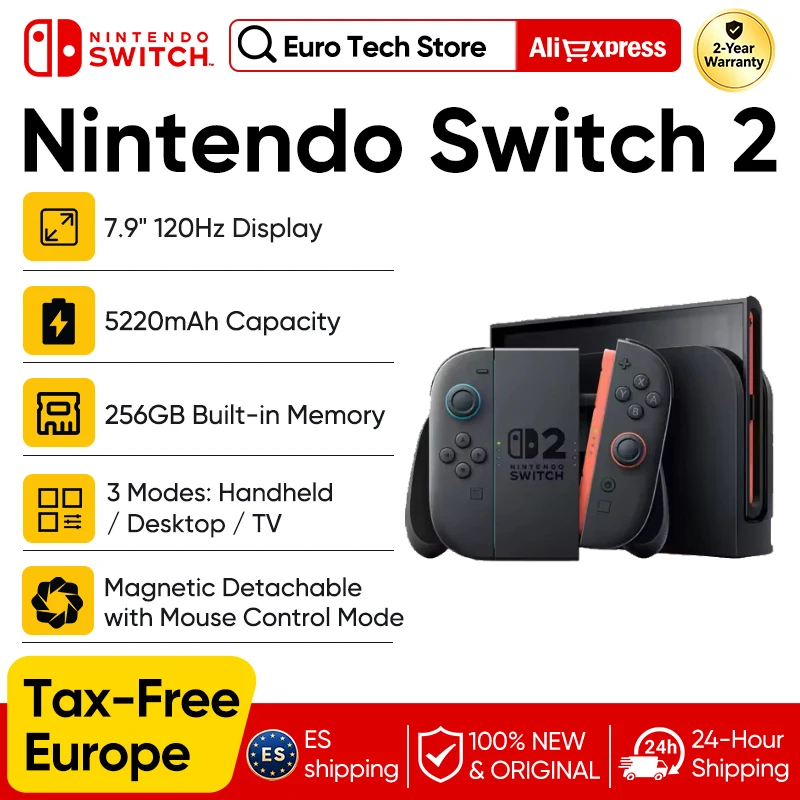 Nintendo Switch 2, écran 7,9 pouces, poignée Joy-Con, audio amélioré, console réglable, compatible avec les versions précédentes, trois modes de jeu