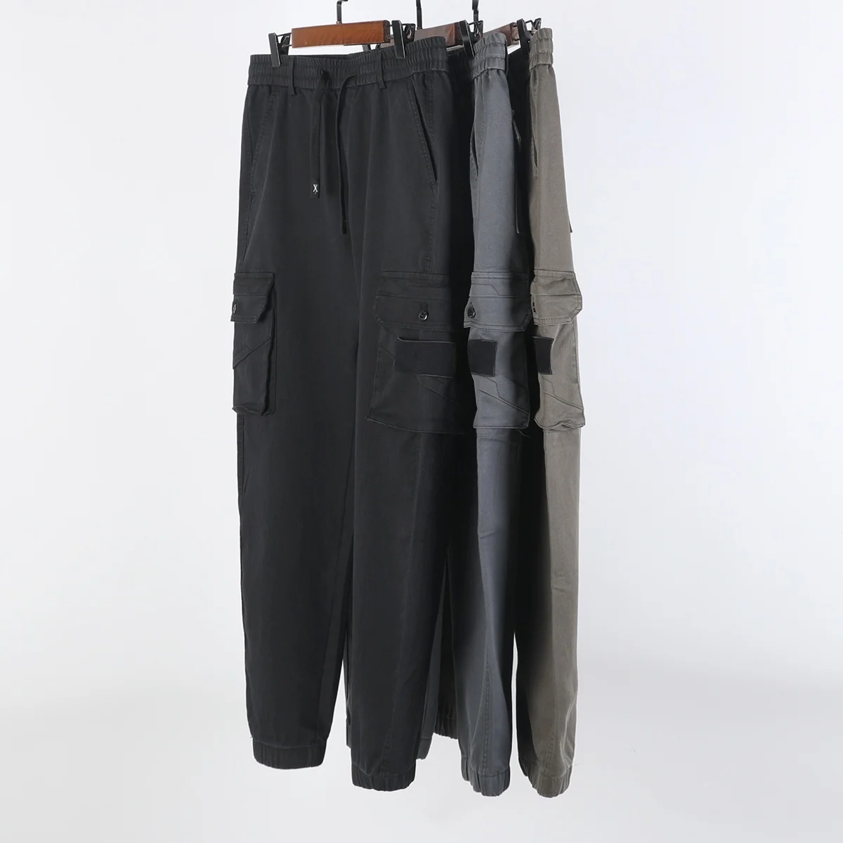 

Loose Fit Cotton Workwear Pants Military Green Casual Loose Trousers Autumn Season Men's Fashion No Brand Universal Fit