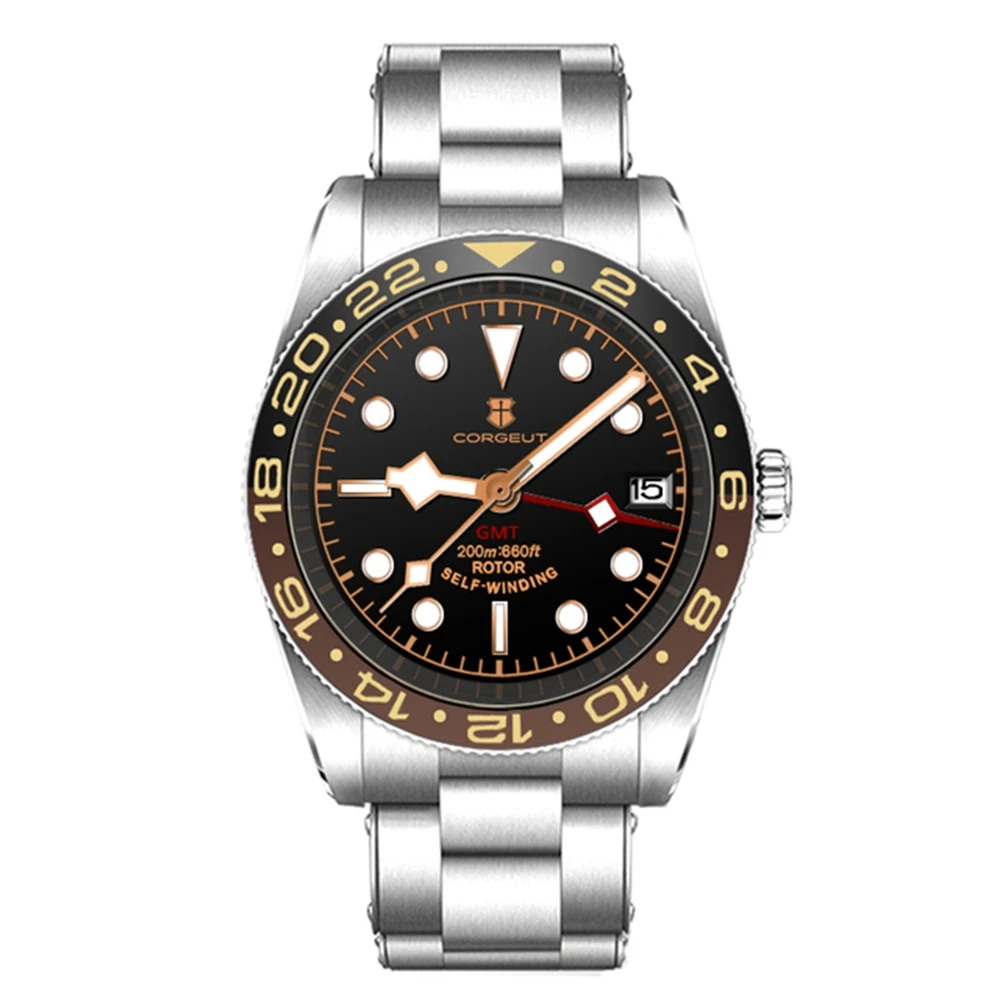 39mm Corgeut Sterile Steel NH34 Rose black Dial Men Watch Sapphire Crystal  Ceramics Bezel Automatic Wristwatch