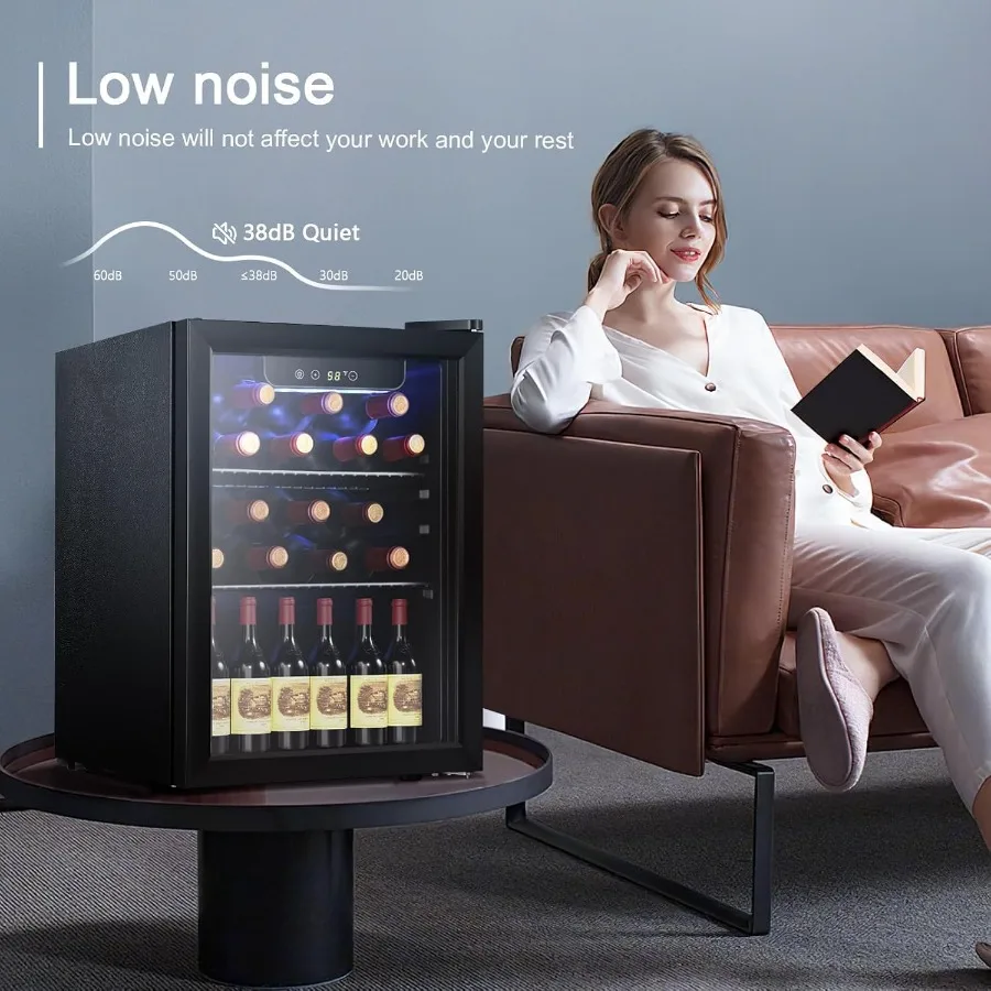Chłodziarka do wina i napojów do domu i baru, pojemność 16 butelek, szklana drzwi przednie, miejsce na 68 puszek, wolnostojąca.