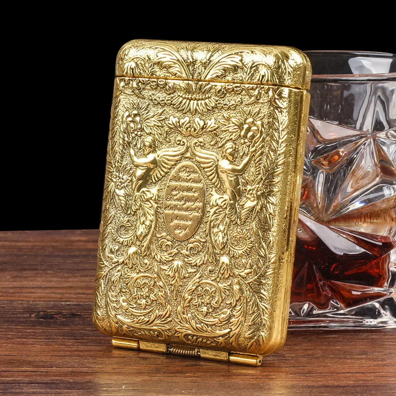 Retro Carved Cigarette Case Luxurious Cigarette Holder Metal Pocket Tobacco Storage Box for 14 Cigarettes Smoking Accessories