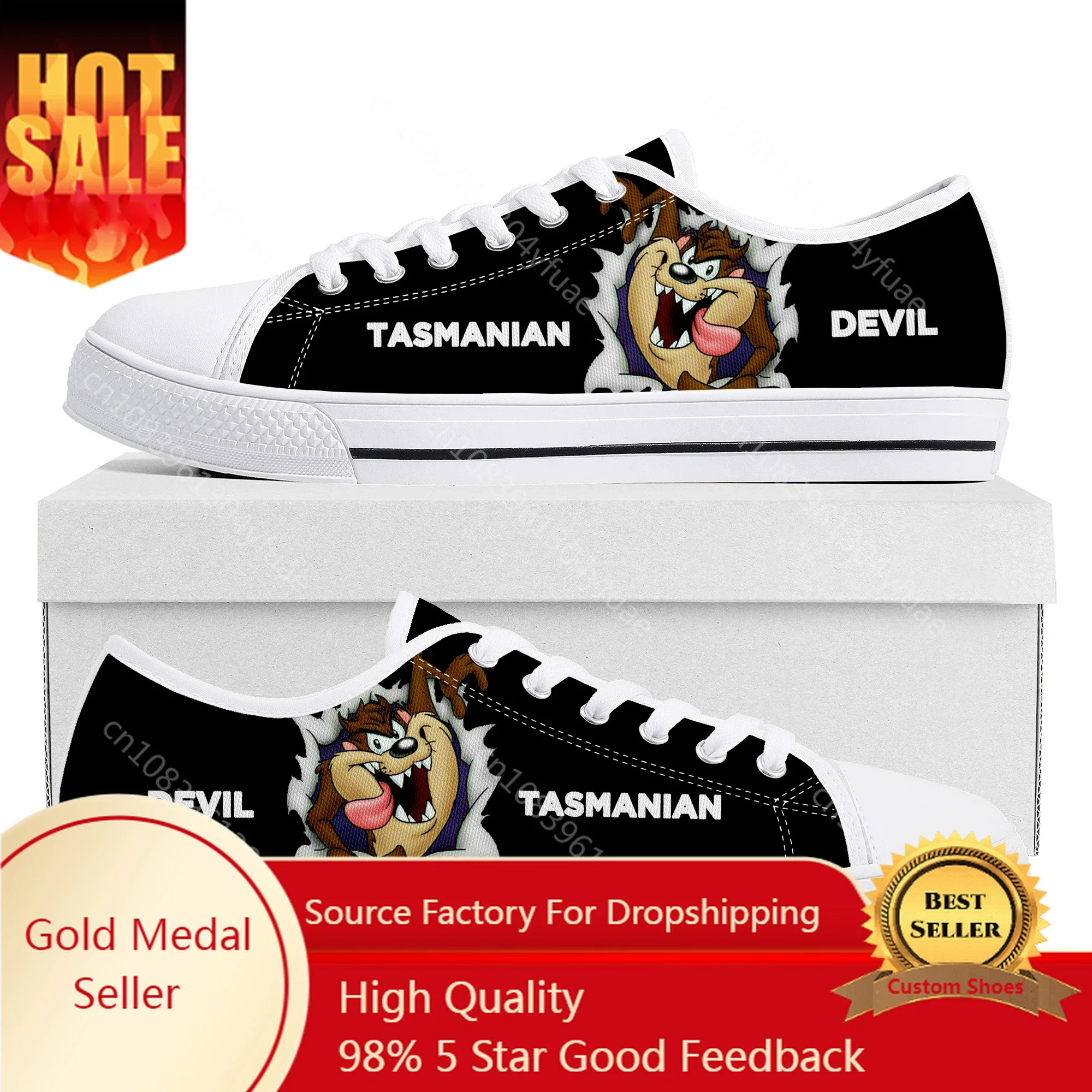 

D-Devil Low Top Sneakers Womens Mens Teenager T-Tazmanian High Quality Canvas Sneaker Couple Comics Manga Custom Made Shoes