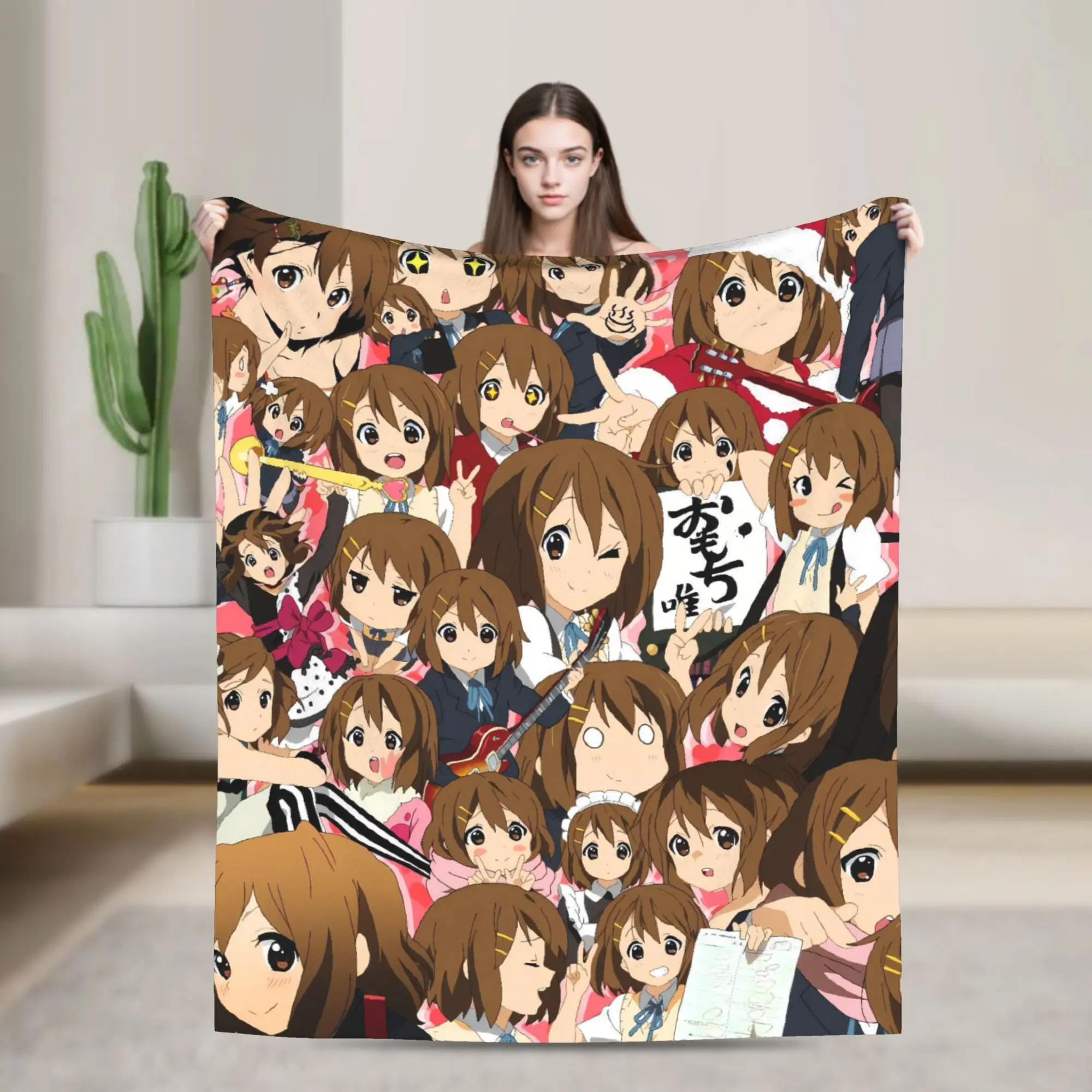 Yui Hirasawa Faces Manga K-On Warm Soft Blanket  Child Plush Throw Blanket Funny Bedroom Flannel Bedspread Sofa Bed Cover