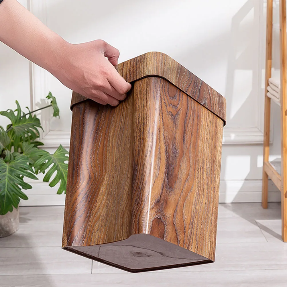 

Plastic Garbage Container Small Imitation Wood Grain Trash Can Multifunctional Desktop Waste Bin Household Storage