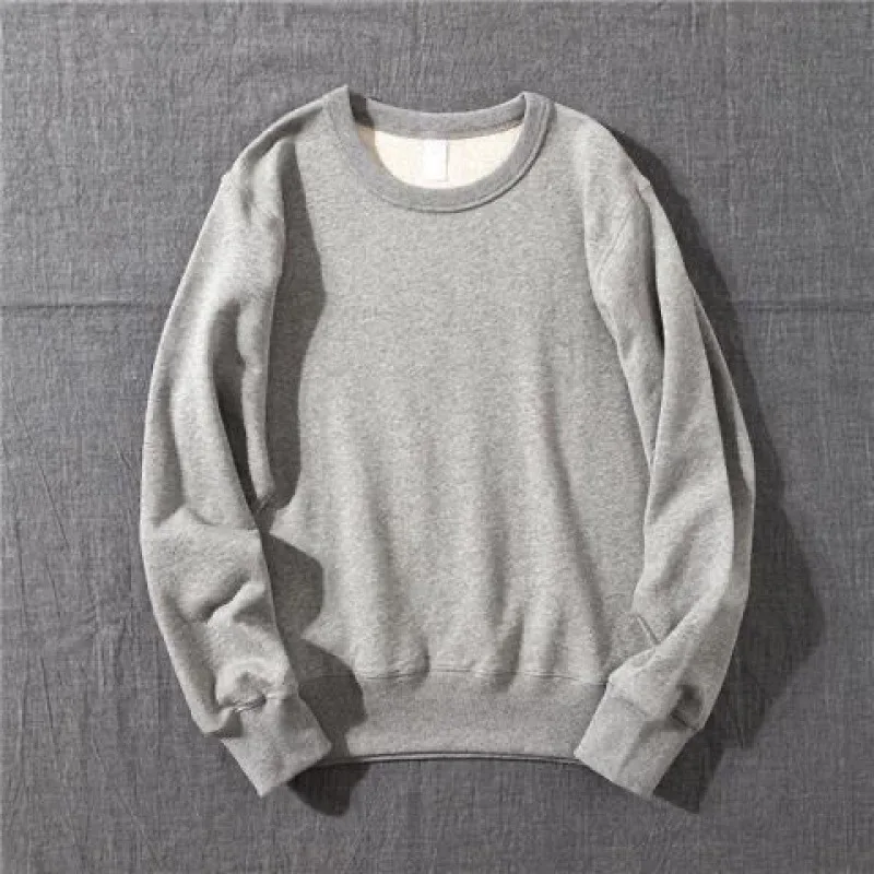 Four Needle 400g Heavyweight Pure Cotton Terry Fabric Round Neck Sweater  Long Sleeved Casual Basic Spring and Autumn Underlay