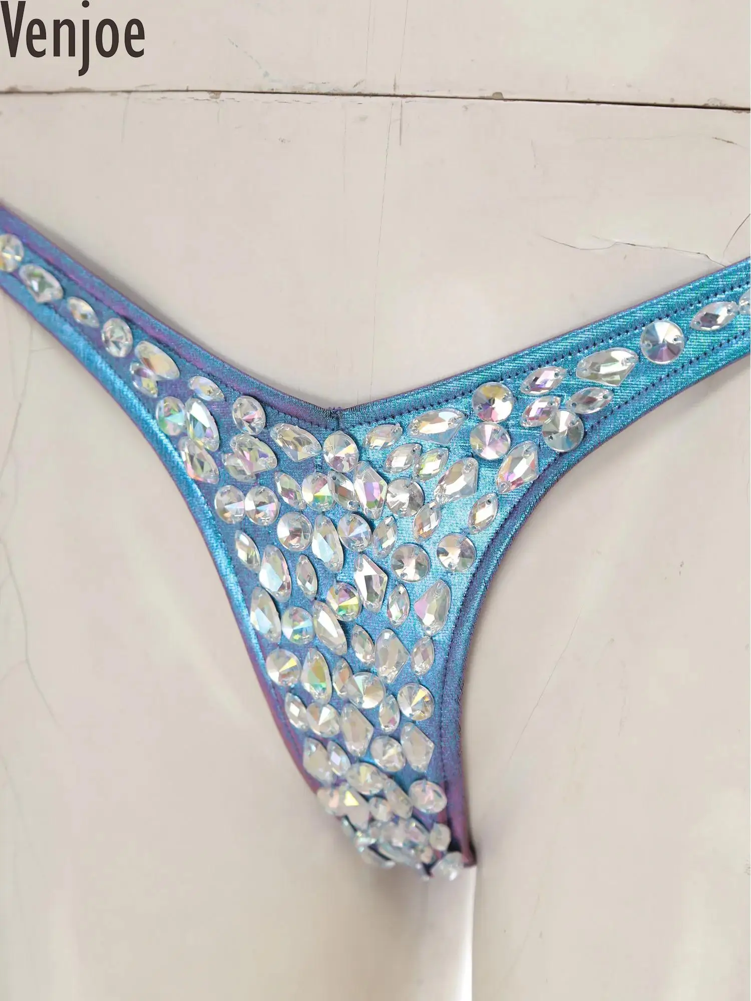 

Women Sparkly Diamonds Two Piece Swimsuit Halter Bikini Bra and Thong Set Swimwear 2Pcs Charming Triangle Bikini Sets
