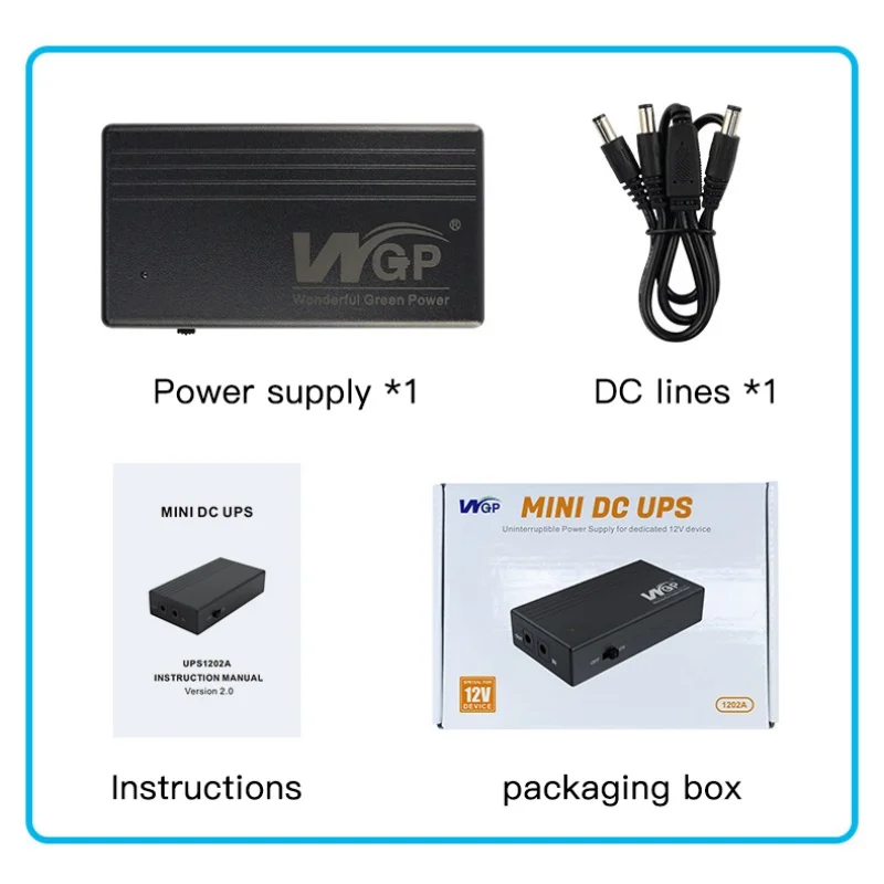 WGP Mini UPS DC مصدر طاقة غير منقطع محمول 18650 بطارية احتياطية 12 فولت 2A راوتر مزدوج مودم واي فاي 220 فولت مع شحن