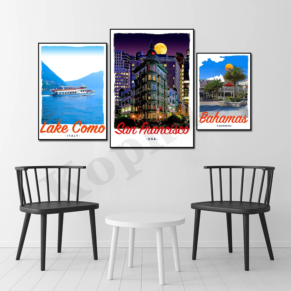 Malmo Macarib Istanbul San Francisco Oslo Mykonos Lake Como Monaco. City Travel Scenery. Home Wall Decor Art Canvas Painting