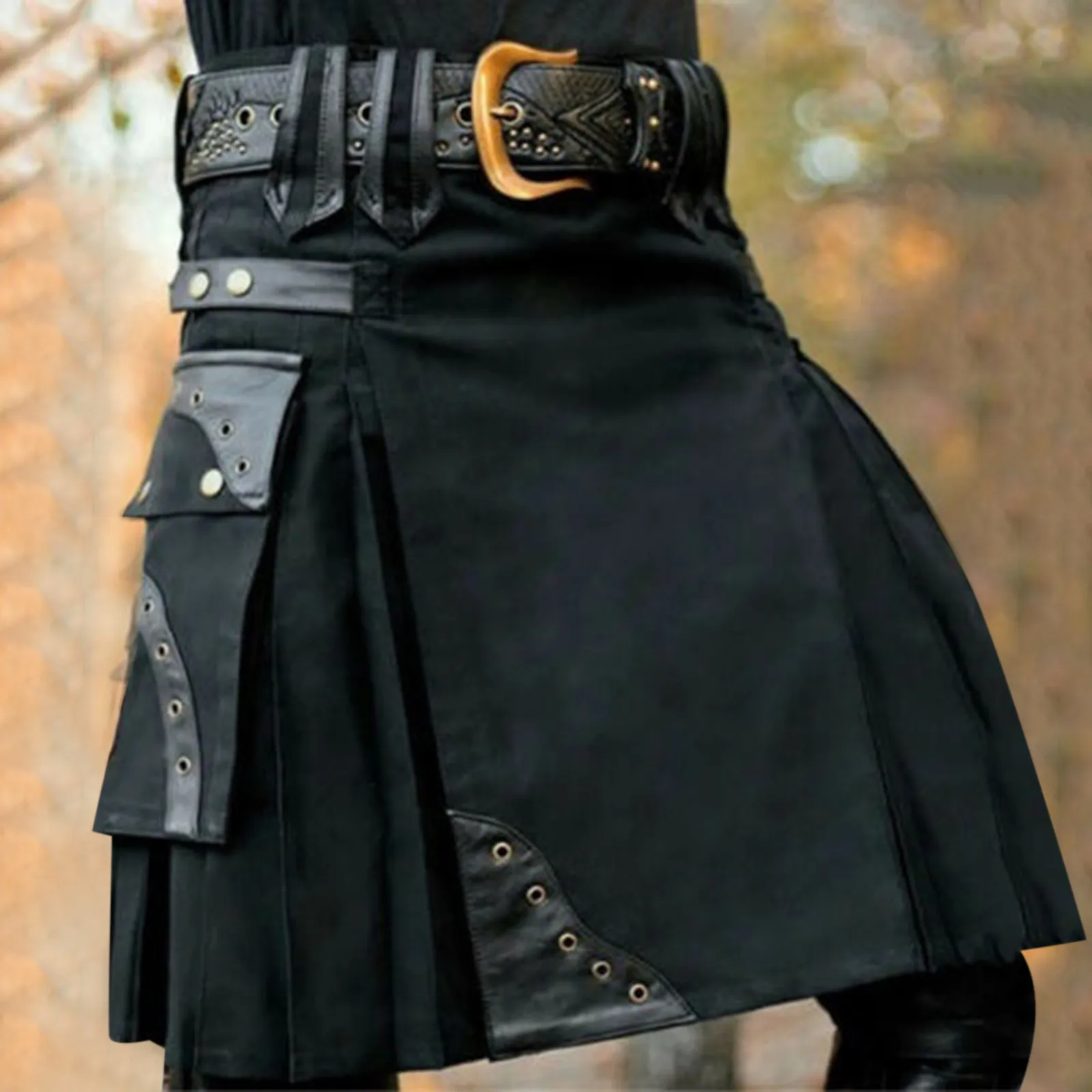 2024 New Scottish Mens Kilt Traditional Skirt Metal Classic Retro Traditional Personality Kilts Check Pattern Pleated Skirt