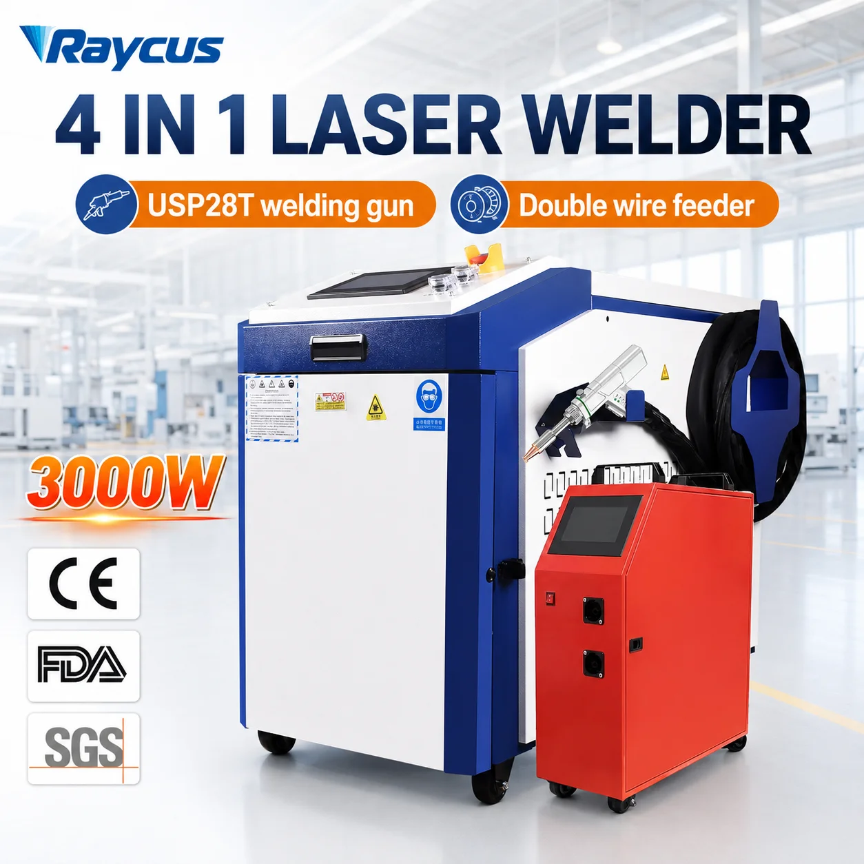 Raycus 3000W Laserschweißgerät 4-in-1 Laserschweißen, Reinigen, Schneiden, Doppeldrahtzuführung SUP28T Laserpistole – Detail 1