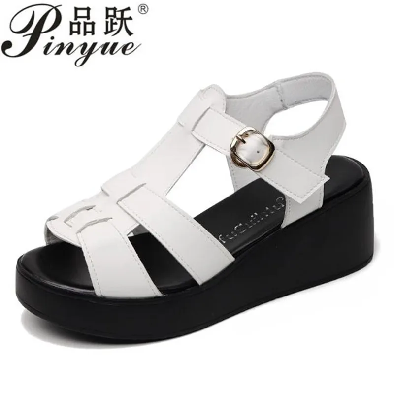 

Women's Cross Strap Retro Sandals Soft Leather Platform Summer Thick Sole High Heels Ladies Wedges Shoes For Women Eu 33-43