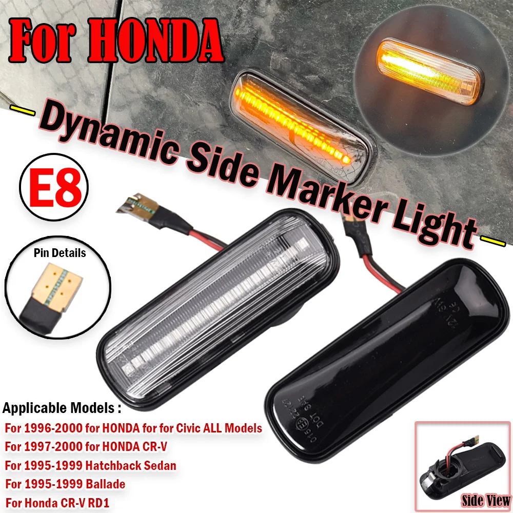 2 Stück Dynamische LED-Seitenmarkierungsleuchten Blinker Auto-Zubehör für Honda Civic EK 2/3/4-Türer Ballade CRV Prelude 95-99 – Detail 1