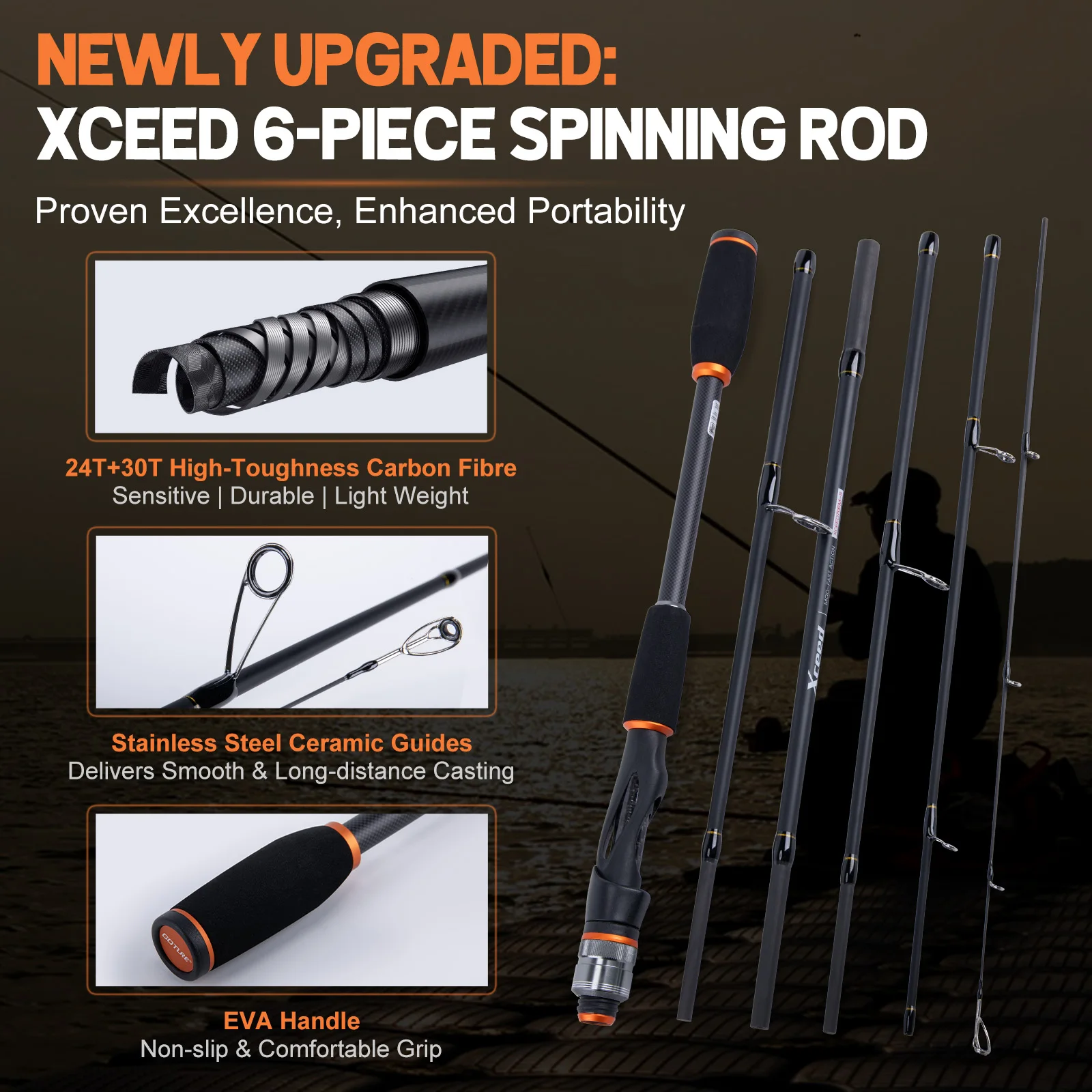 Goture XCEED Portable Travel Fishing Rod Set with 30T Rod and 5.2:1 Gear Ratio Reel/Tackle Combo Full Kit Fishing Accessories