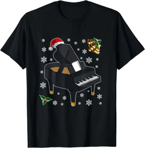 Piano Santa Hat Ugly Christmas Pajama X-mas Pianist T-Shirt S-3XL