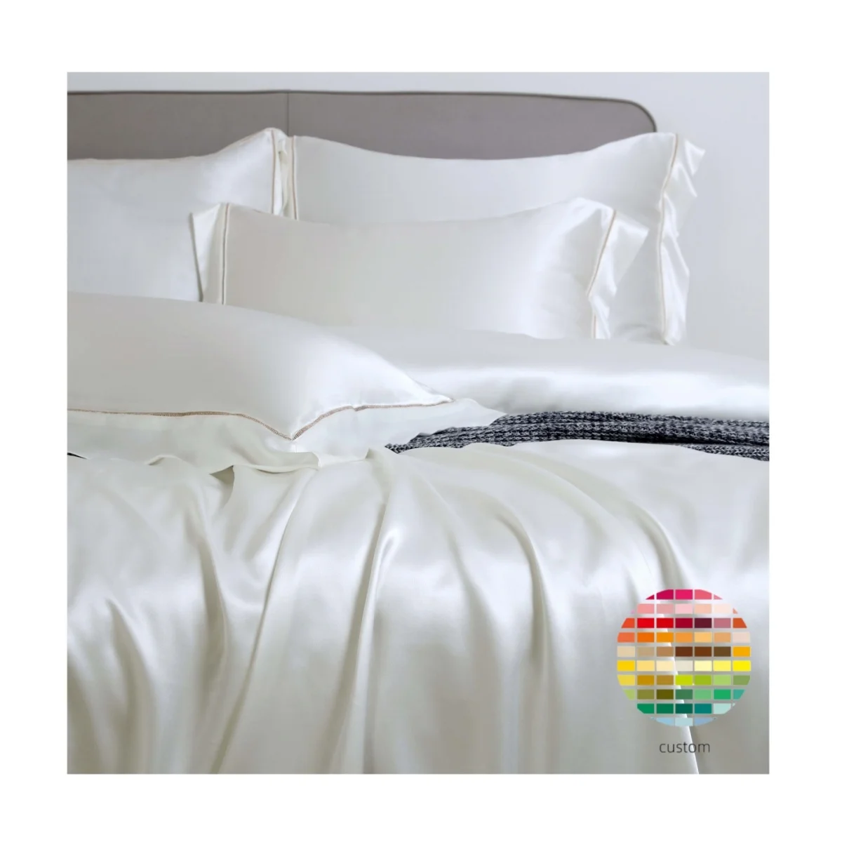 

4pcs New Light Luxury Washed 100% Pure Mulberry Silk Embroidery Four Pieces Bed Sheet Fitted Sheet Bedding Set with Pillowcases