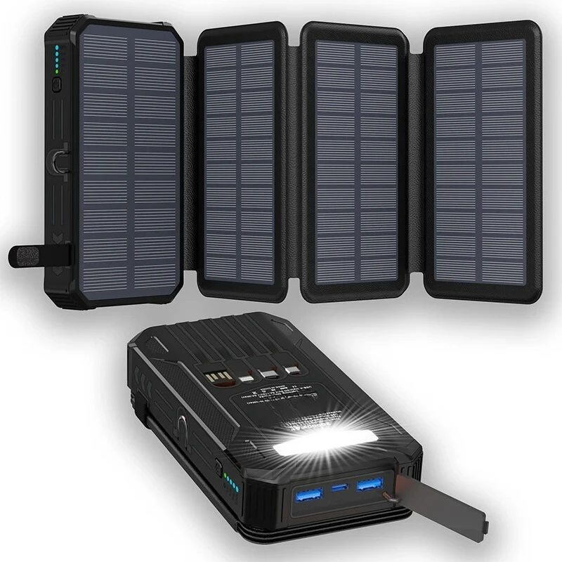 Powerbank solarny 20000mAh, bateria zewnętrzna o dużej mocy, szybkie ładowanie, latarka