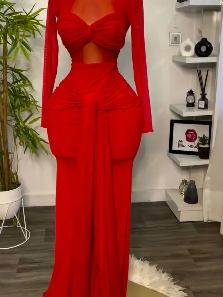 

Dresses 2025 Woman Solid Color Vestidos Long Sleeve Evening Party Dress Round Neck Bodycon Package Hip Robe Banquet Temperament