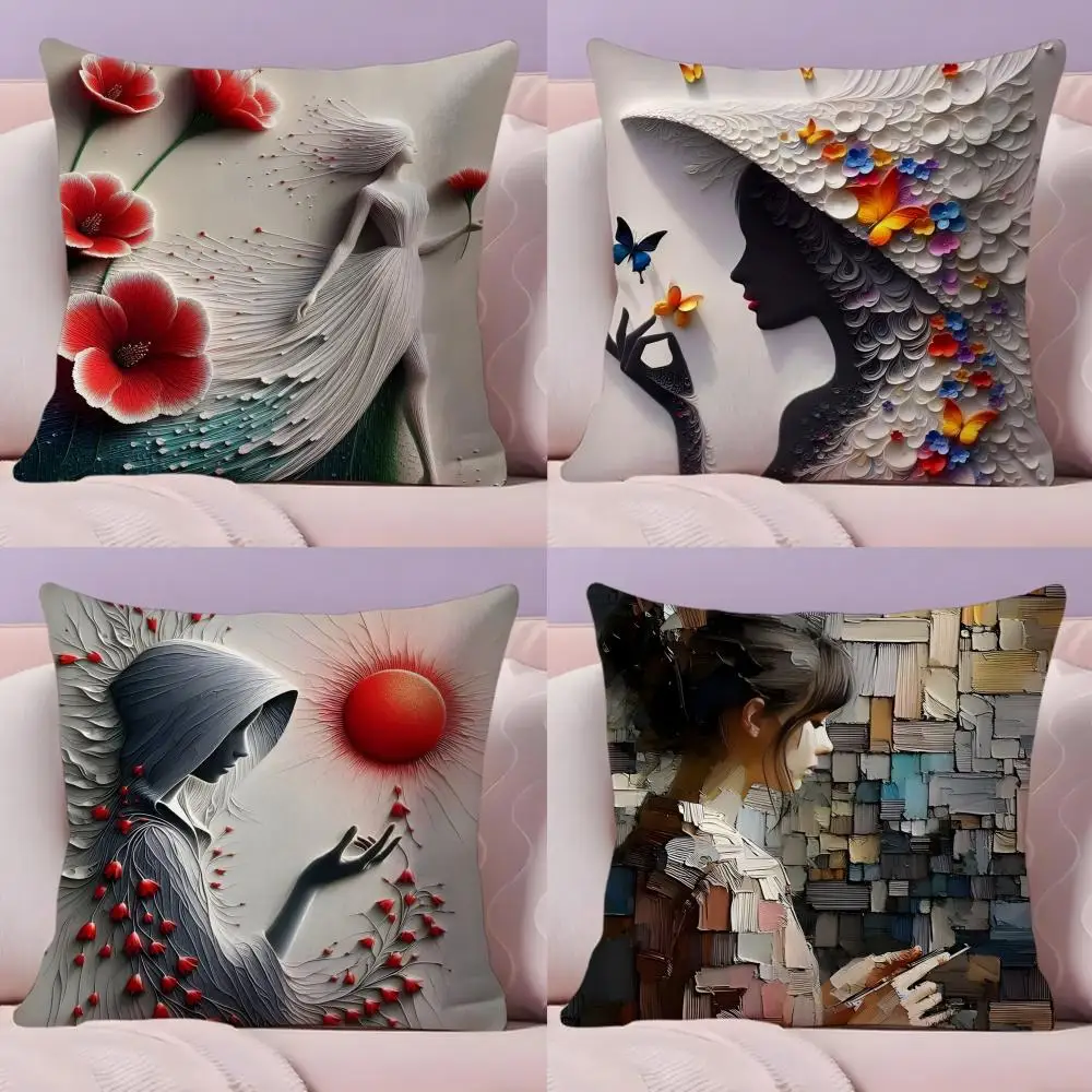 Figure Modern Art Cushion Cover Plush Fabric Soft Double-Sided Printed Sofa Warm Winter Home Gift Pillow Cover