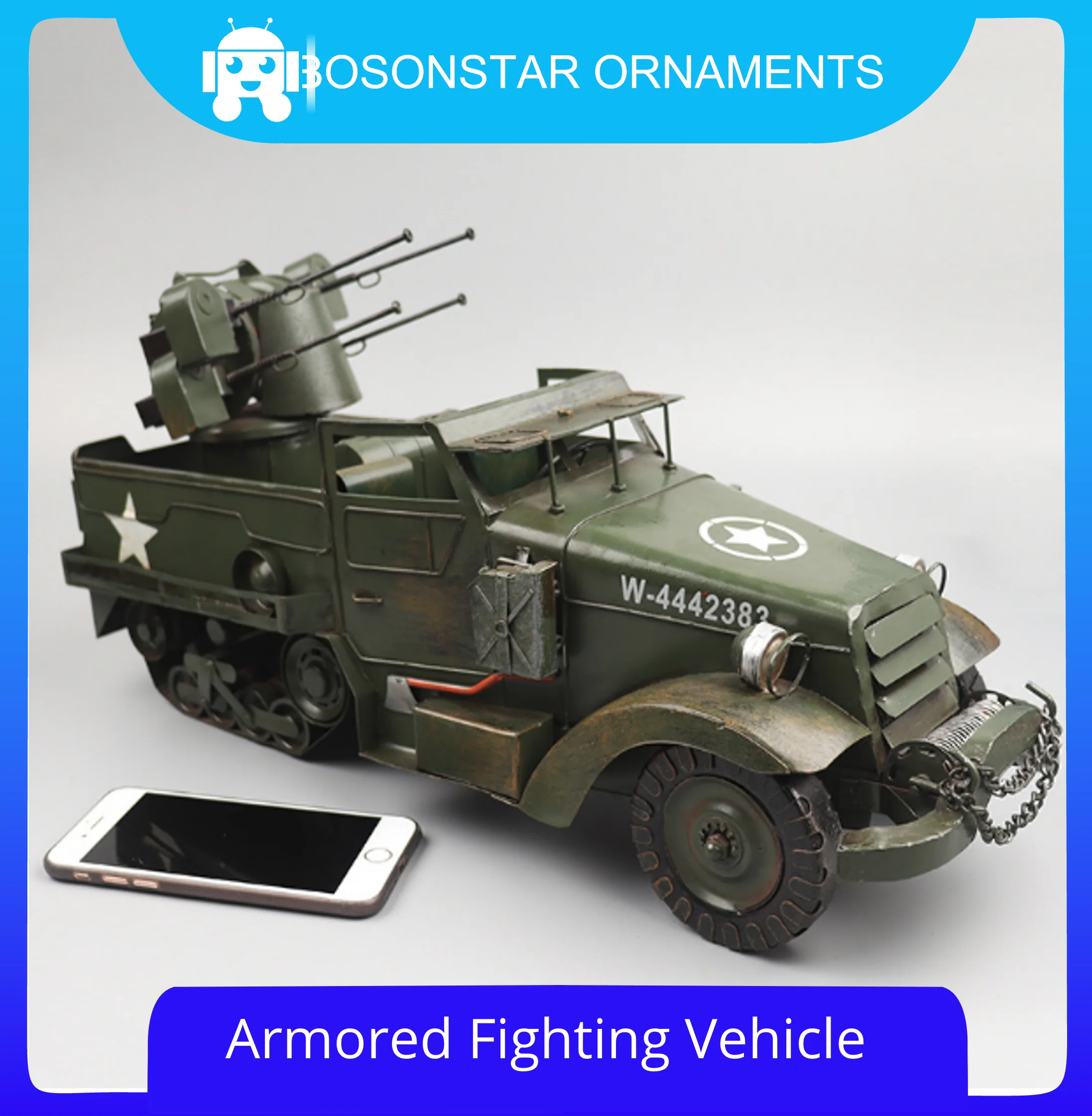 Simulation Of  Armored Fighting Vehicle  Model Wrought Iron Retro Nostalgic Objects Collection Decoration Ornaments