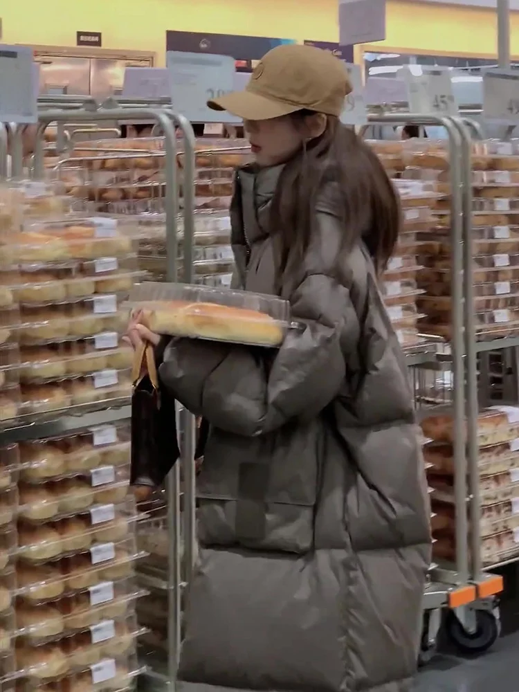 Piumino lungo da donna Jaet Thiened Warm Bread Sle Loose Fit Du piumino Cappotto invernale per pendolari Faion Versione coreana