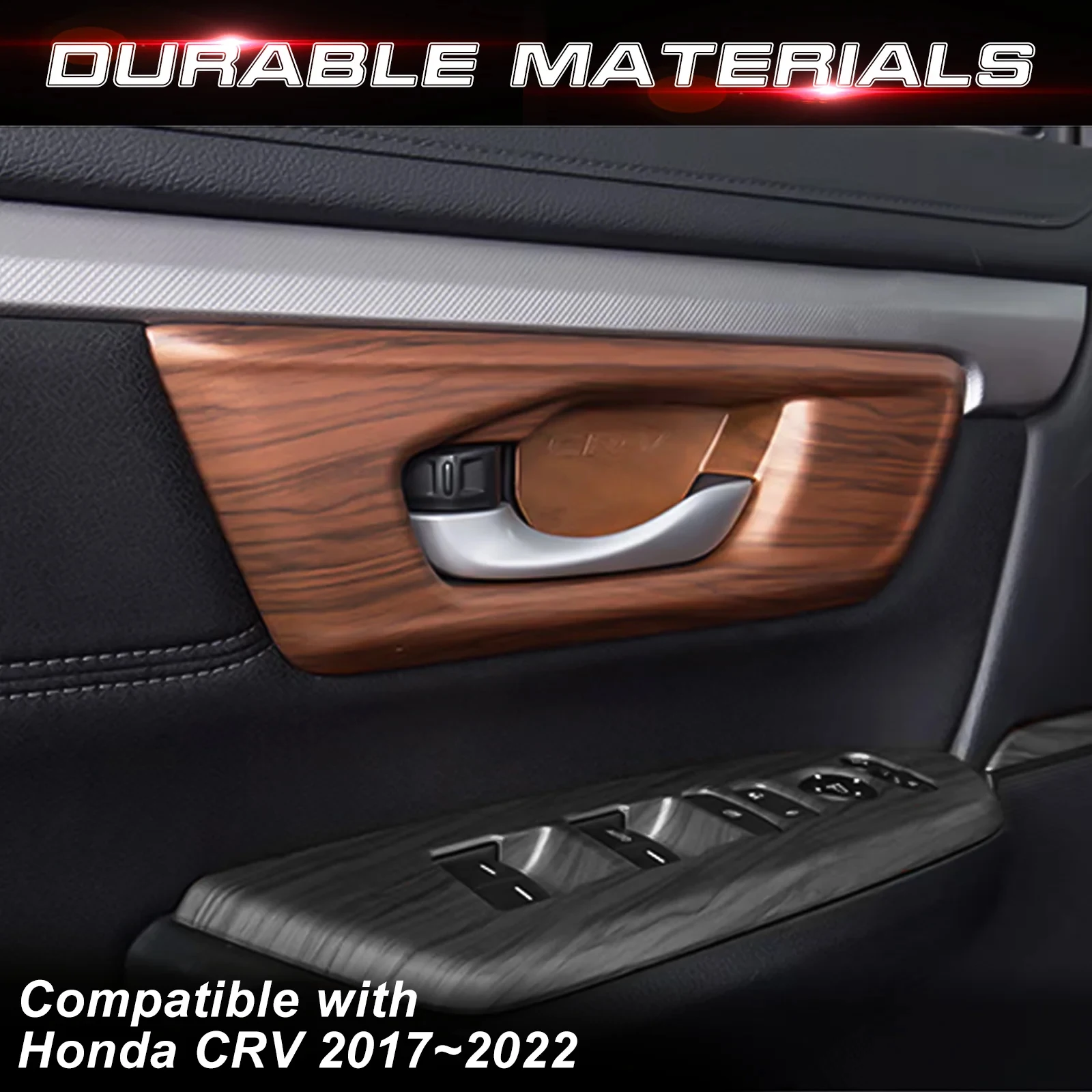 4pcs Peach Wood Grain Interior Door Handle Bowl Panel Cover Frame Decoration Trim For Honda CRV 2017 2018 2019 2020 2021 2022