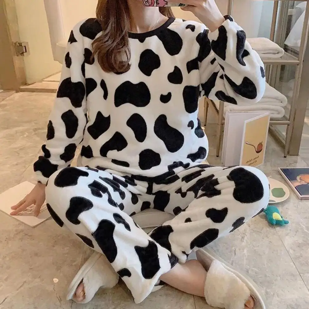 Autumn Winter New Warm Flannel Women\'s Pajamas Set Long-Sleeved Trousers Two-Piece Set Cute Soft Home Wear Clothes For Women