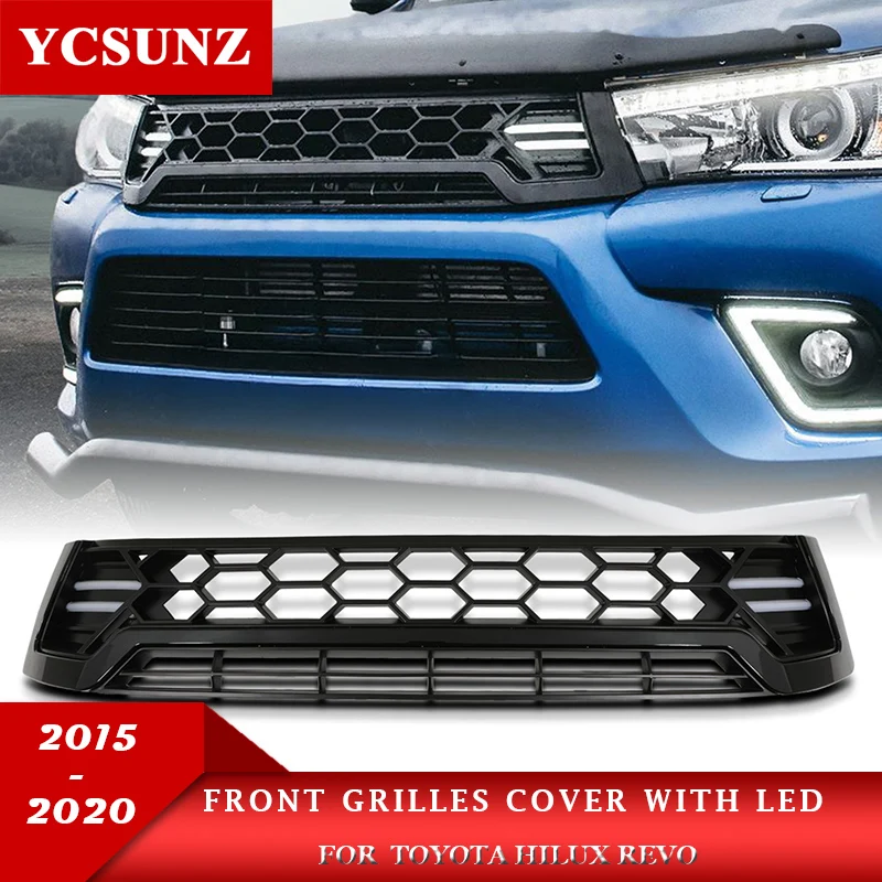 

Front Grilles Cover With LED Light For Toyota Hilux Revo 2015 2016 2017 2018 2019 2020 Double Cabin Car Accessories