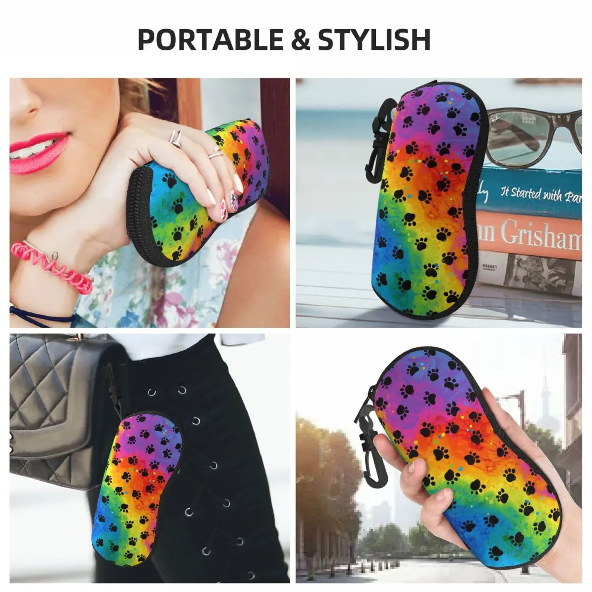 Custom Colorful Animal Footprint Dog Paw Prints Eyeglass Glasses Case Men Women Soft Sunglasses Protective Box