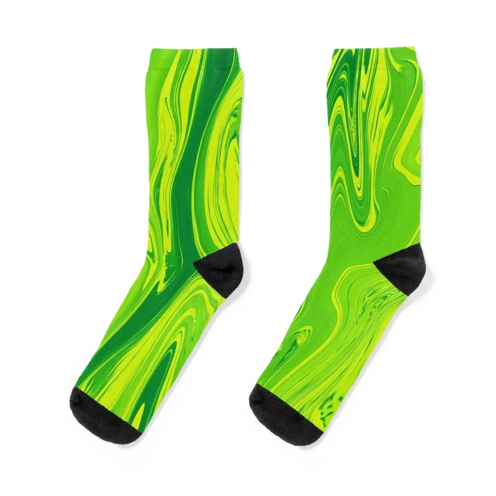 Lime Green Liquid Marble Swirls Socks Run floor Socks Women's Men's