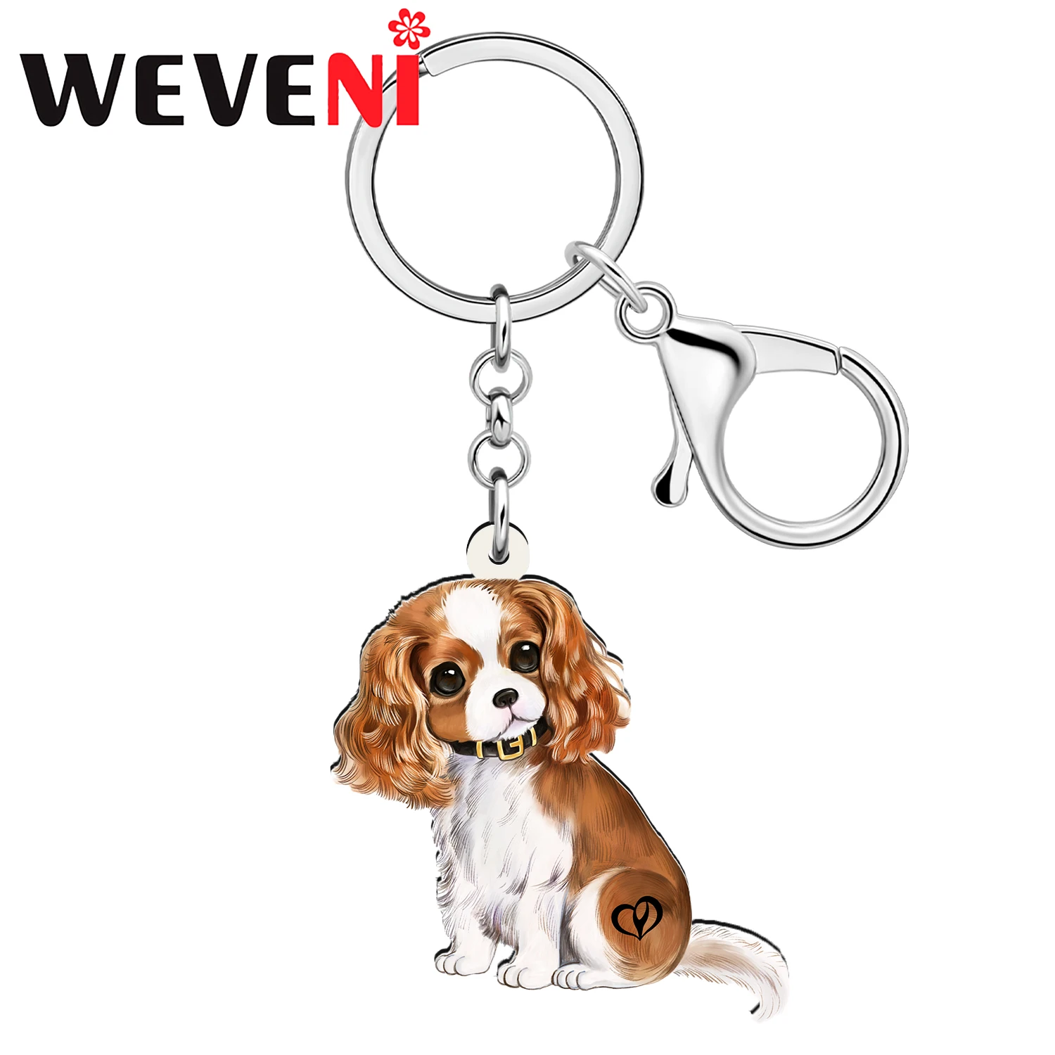 WEVENI Acrylic Gentleman Cavalier King Charies Spaniel Dog Key Chains Key Chain For Womne Kids Teen Charm Car Bag Key Gifts