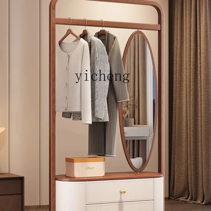 JZ-19  Solid Wood Hanger Floor-to-ceiling Bedroom Coat Rack Integrated Full-body Mirror Home Living Room Rack