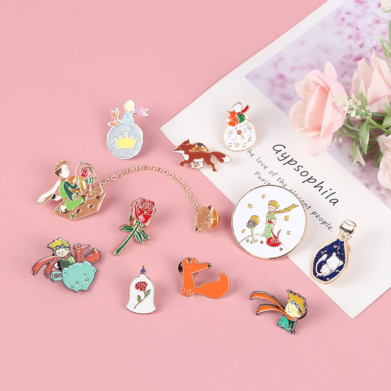 Planet The Little Prince Fox Rose Pin Classical Fairy Tale Brooch Le Petit Prince Patches Denim Shirt Pin Badge Wholesale