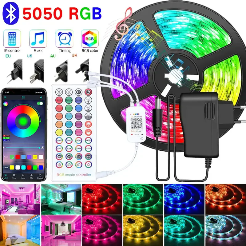 Smd 2835 5050 Led Strip Dc12V Rgb Waterproof 5-30M Led Ribbon Smart Self-Adhesive Music Sync Color Changing App Controlled Light