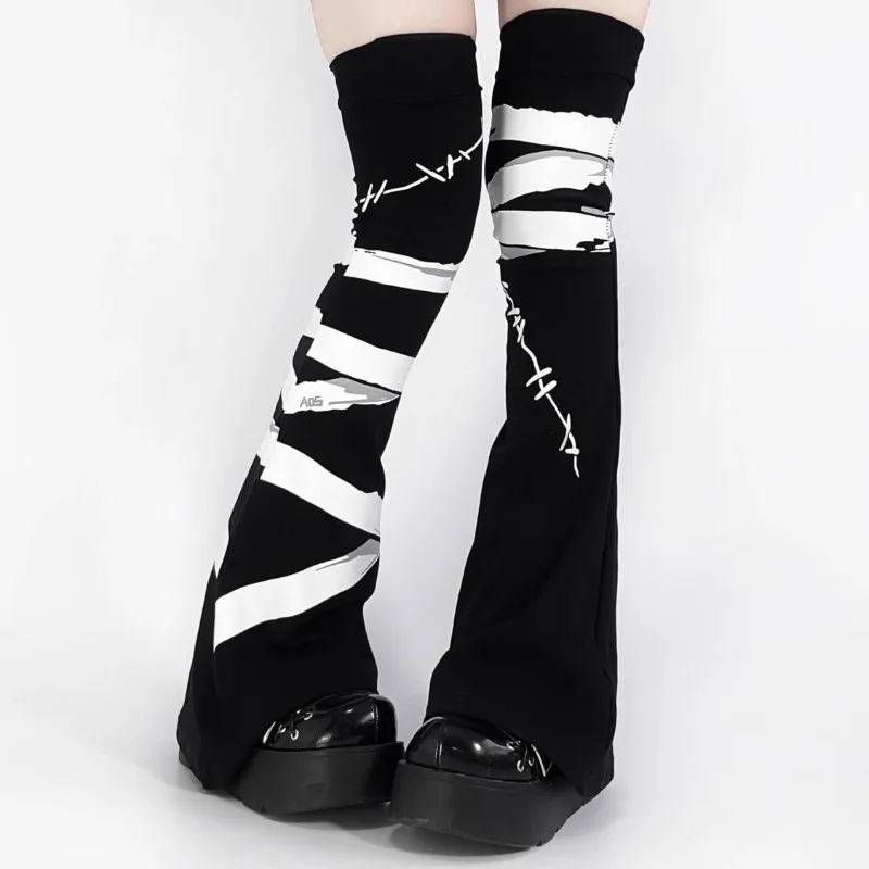 Japanese Subculture Y2k Soft Girl Homemade Bandage Print Leg Warmers Over Knee Horn Micro Pressure Thin Stockings Cover Female
