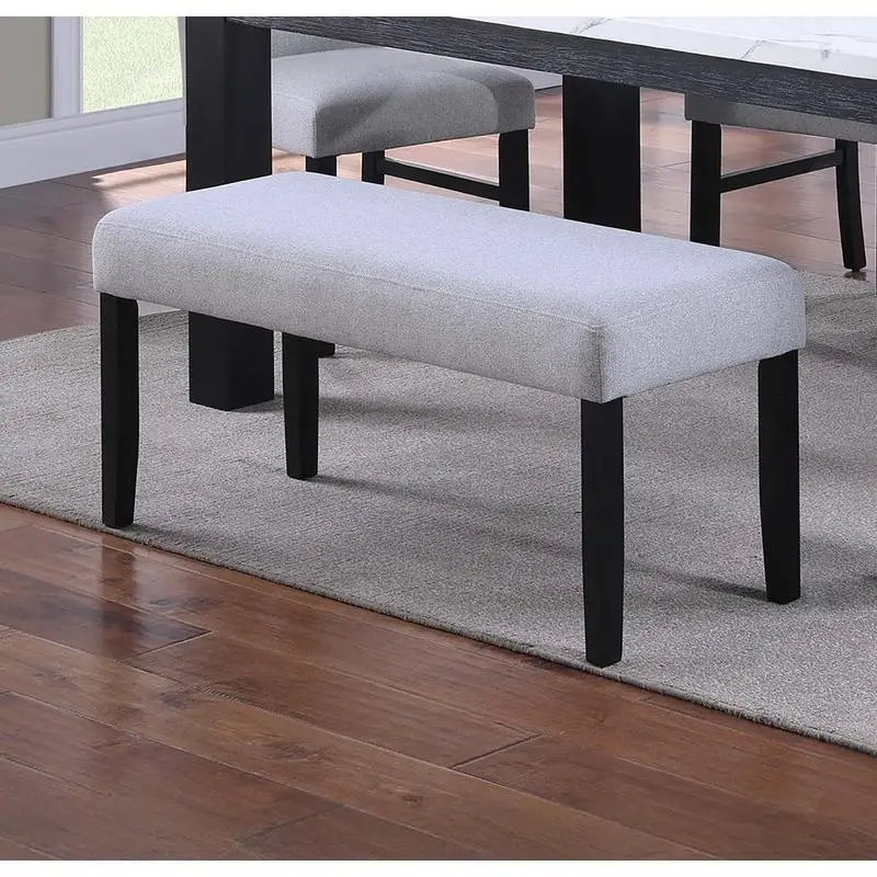 Contemporary Dining Bench with Charcoal Wooden Legs, Soft Fabric Upholstered, Ideal for Dining Room Seating